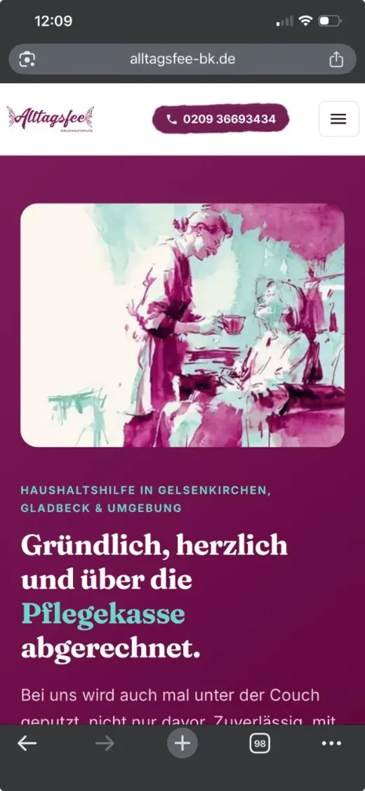 Startseite von Alltagsfee BK auf dem Smartphone