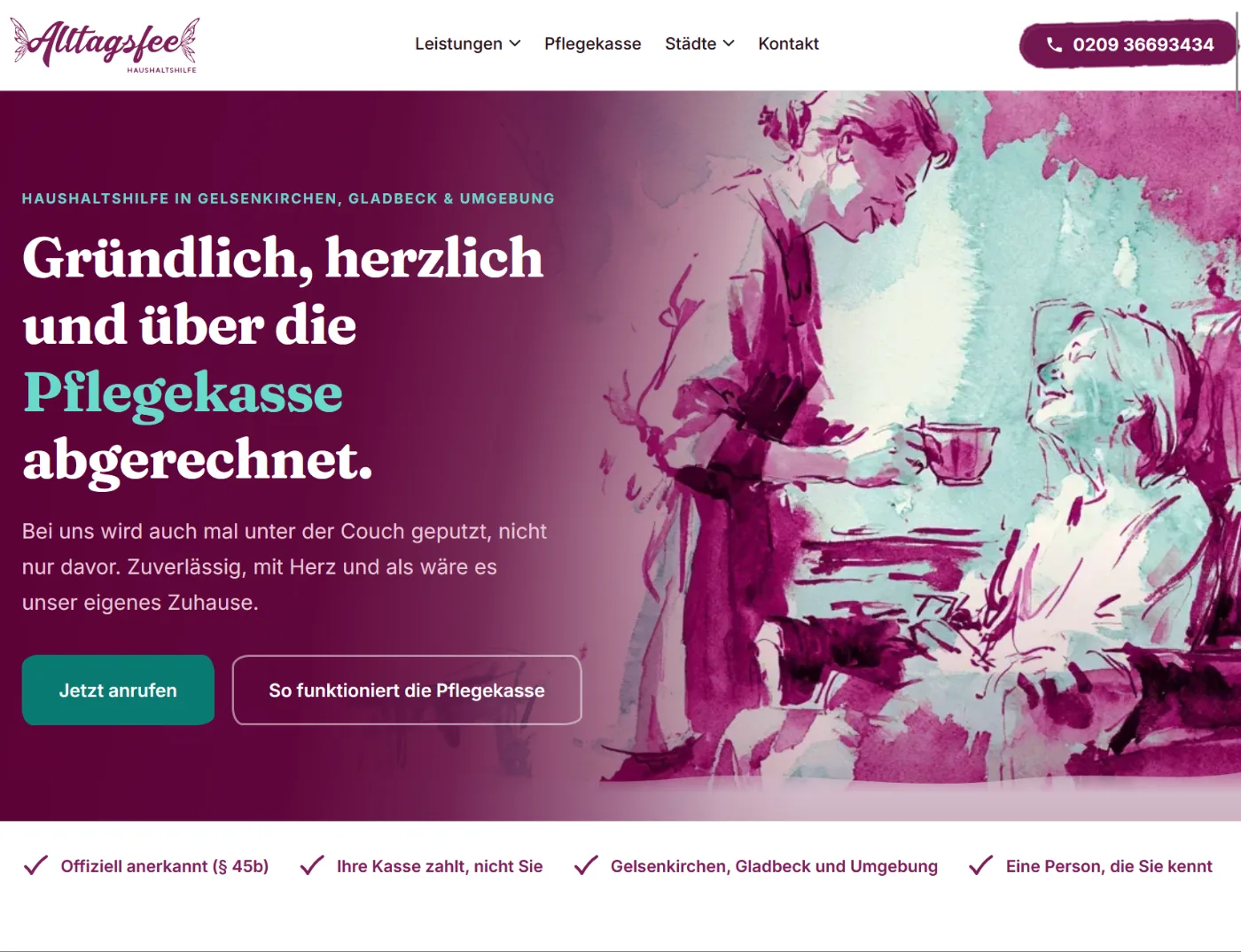 Desktop-Ansicht der Startseite von Alltagsfee BK